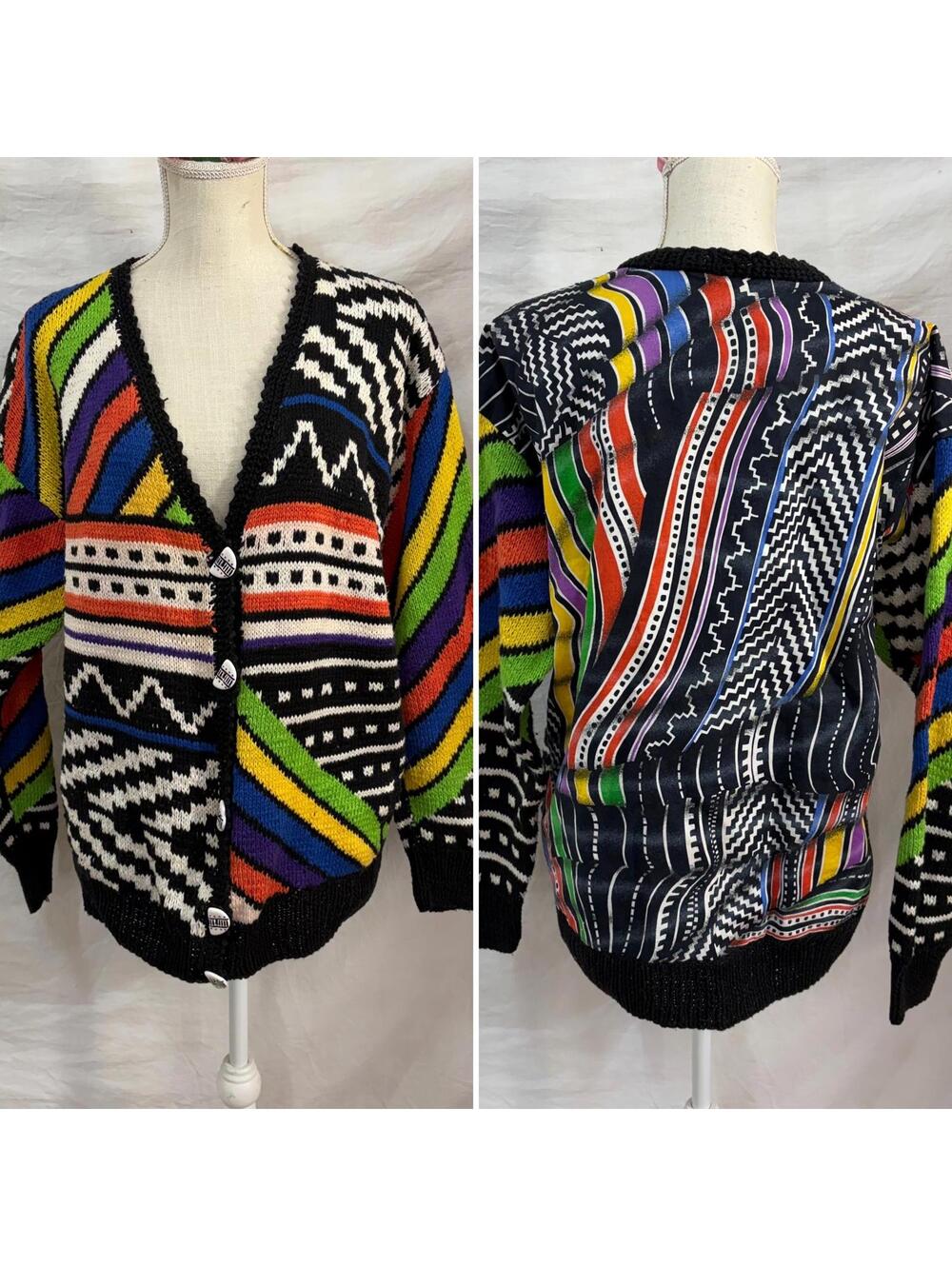 Alfonso Pozo for Globetrotter cotton knit colorful color block cardigan vintage